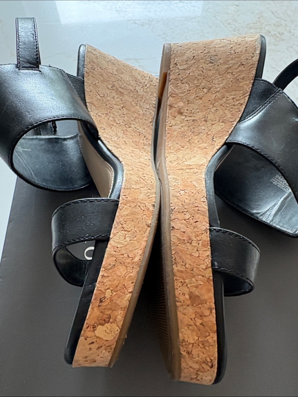 Vince Camuto Black Cork Platform Wedge Sandals 3” heel 1/2” platform - Picture 5 of 8